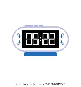 Digital Modern Alarm Clock Close Up Displaying 05:22 O'clock, Simple Flat Icon Vector