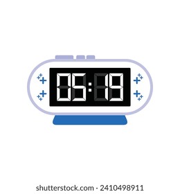 Digital Modern Alarm Clock Close Up Displaying 05:19 O'clock, Simple Flat Icon Vector