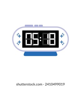 Digital Modern Alarm Clock Close Up Displaying 05:18 O'clock, Simple Flat Icon Vector