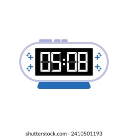 Digital Modern Alarm Clock Close Up Displaying 05:08 O'clock, Simple Flat Icon Vector