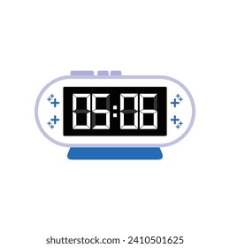 Digital Modern Alarm Clock Close Up Displaying 05:06 O'clock, Simple Flat Icon Vector