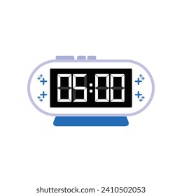 Digital Modern Alarm Clock Close Up Displaying 05:00 O'clock, Simple Flat Icon Vector