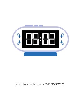 Digital Modern Alarm Clock Close Up Displaying 05:02 O'clock, Simple Flat Icon Vector