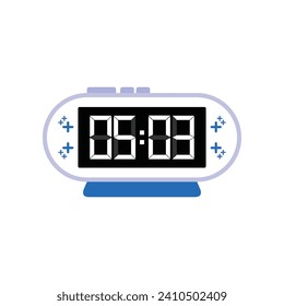 Digital Modern Alarm Clock Close Up Displaying 05:03 O'clock, Simple Flat Icon Vector