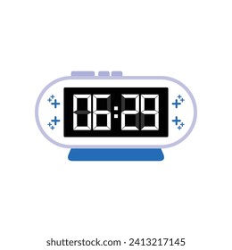 Digital Modern Alarm Clock Close Up Displaying 06:29 O'clock, Simple Flat Icon Vector

