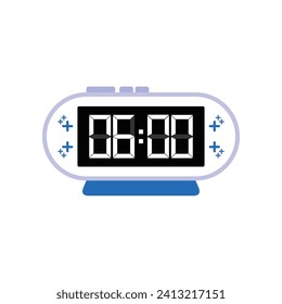 Digital Modern Alarm Clock Close Up Displaying 06:00 O'clock, Simple Flat Icon Vector
