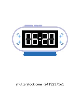 Digital Modern Alarm Clock Close Up Displaying 06:20 O'clock, Simple Flat Icon Vector
