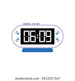 Digital Modern Alarm Clock Close Up Displaying 06:09 O'clock, Simple Flat Icon Vector
