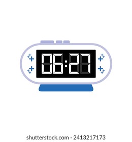 Digital Modern Alarm Clock Close Up Displaying 06:27 O'clock, Simple Flat Icon Vector
