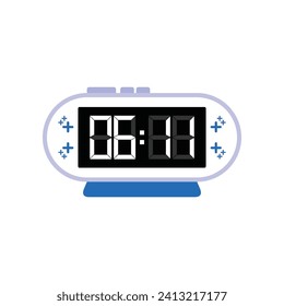 Digital Modern Alarm Clock Close Up Displaying 06:11 O'clock, Simple Flat Icon Vector
