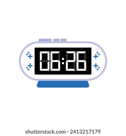 Digital Modern Alarm Clock Close Up Displaying 06:26 O'clock, Simple Flat Icon Vector
