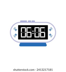 Digital Modern Alarm Clock Close Up Displaying 06:06 O'clock, Simple Flat Icon Vector

