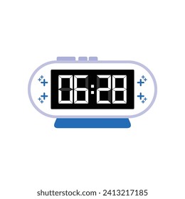 Digital Modern Alarm Clock Close Up Displaying 06:28 O'clock, Simple Flat Icon Vector
