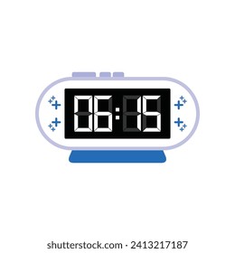 Digital Modern Alarm Clock Close Up Displaying 06:15 O'clock, Simple Flat Icon Vector
