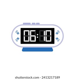 Digital Modern Alarm Clock Close Up Displaying 06:10 O'clock, Simple Flat Icon Vector
