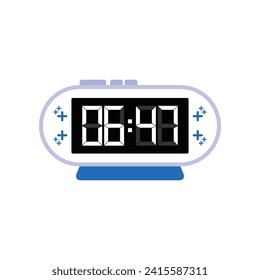 Digital Modern Alarm Clock Close Up Displaying 06:47 O'clock, Simple Flat Icon Vector