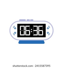 Digital Modern Alarm Clock Close Up Displaying 06:36 O'clock, Simple Flat Icon Vector