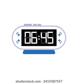 Digital Modern Alarm Clock Close Up Displaying 06:45 O'clock, Simple Flat Icon Vector