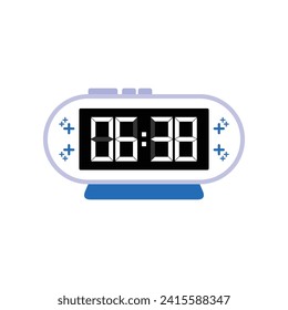 Digital Modern Alarm Clock Close Up Displaying 06:38 O'clock, Simple Flat Icon Vector