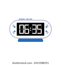 Digital Modern Alarm Clock Close Up Displaying 06:35 O'clock, Simple Flat Icon Vector