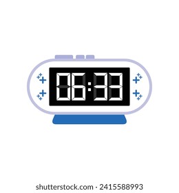 Digital Modern Alarm Clock Close Up Displaying 06:33 O'clock, Simple Flat Icon Vector