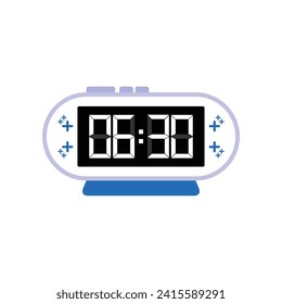 Digital Modern Alarm Clock Close Up Displaying 06:30 O'clock, Simple Flat Icon Vector