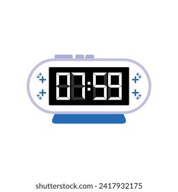 Digital Modern Alarm Clock Close Up Displaying 07:59 O'clock, Simple Flat Icon Vector