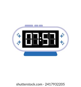 Digital Modern Alarm Clock Close Up Displaying 07:57 O'clock, Simple Flat Icon Vector