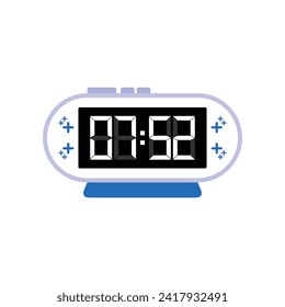 Digital Modern Alarm Clock Close Up Displaying 07:52 O'clock, Simple Flat Icon Vector