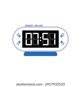 Digital Modern Alarm Clock Close Up Displaying 07:51 O'clock, Simple Flat Icon Vector