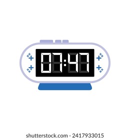 Digital Modern Alarm Clock Close Up Displaying 07:47 O'clock, Simple Flat Icon Vector