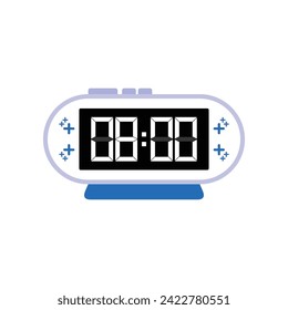 Digital Modern Alarm Clock Close Up Displaying 08:00 O'clock, Simple Flat Icon Vector