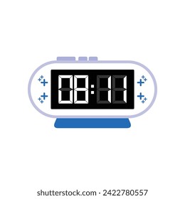 Digital Modern Alarm Clock Close Up Displaying 08:11 O'clock, Simple Flat Icon Vector