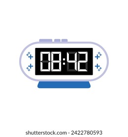 Digital Modern Alarm Clock Close Up Displaying 08:42 O'clock, Simple Flat Icon Vector