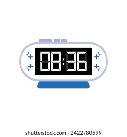 Digital Modern Alarm Clock Close Up Displaying 08:36 O'clock, Simple Flat Icon Vector