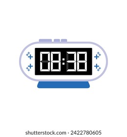 Digital Modern Alarm Clock Close Up Displaying 08:38 O'clock, Simple Flat Icon Vector