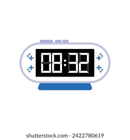 Digital Modern Alarm Clock Close Up Displaying 08:32 O'clock, Simple Flat Icon Vector