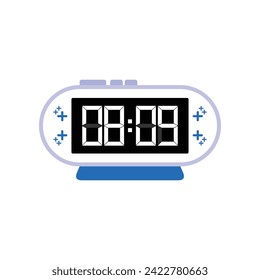 Digital Modern Alarm Clock Close Up Displaying 08:09 O'clock, Simple Flat Icon Vector