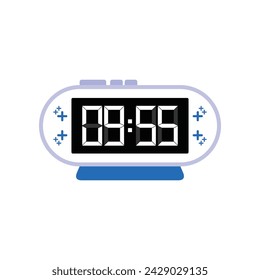 Digital Modern Alarm Clock Close Up Displaying 09:55 O'clock, Simple Flat Icon Vector