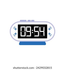 Digital Modern Alarm Clock Close Up Displaying 09:54 O'clock, Simple Flat Icon Vector