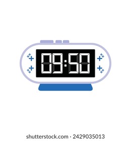 Digital Modern Alarm Clock Close Up Displaying 09:50 O'clock, Simple Flat Icon Vector