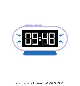 Digital Modern Alarm Clock Close Up Displaying 09:48 O'clock, Simple Flat Icon Vector