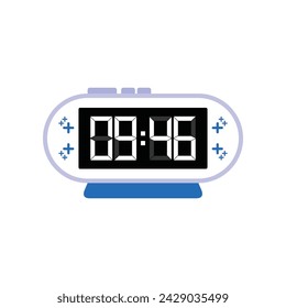 Digital Modern Alarm Clock Close Up Displaying 09:46 O'clock, Simple Flat Icon Vector