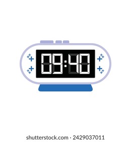 Digital Modern Alarm Clock Close Up Displaying 09:40 O'clock, Simple Flat Icon Vector