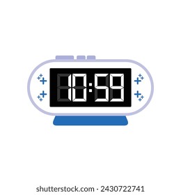 Digital Modern Alarm Clock Close Up Displaying 10:59 O'clock, Simple Flat Icon Vector