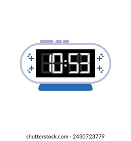 Digital Modern Alarm Clock Close Up Displaying 10:53 O'clock, Simple Flat Icon Vector