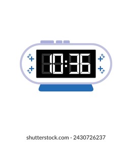 Digital Modern Alarm Clock Close Up Displaying 10:36 O'clock, Simple Flat Icon Vector