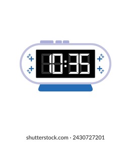 Digital Modern Alarm Clock Close Up Displaying 10:35 O'clock, Simple Flat Icon Vector