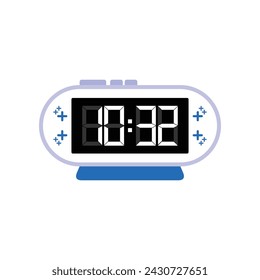 Digital Modern Alarm Clock Close Up Displaying 10:32 O'clock, Simple Flat Icon Vector