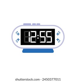 Digital Modern Alarm Clock Close Up Displaying 12:55 O'clock, Simple Flat Icon Vector